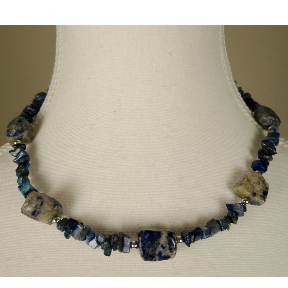 Blue Lapis Lazuli Sodalite‎ Natural Stone Chip Beaded Necklace Adjustable 18-20"